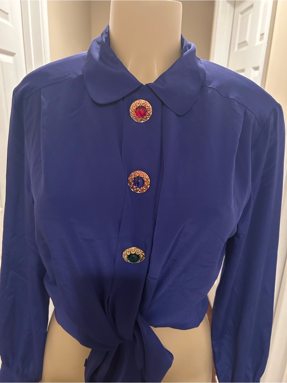 Classic vintage Royal Blue Women with statement jeweled bold buttons
